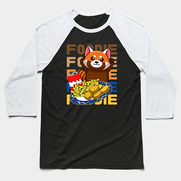 Hungry Foodie Kawaii Red Panda Bear Baseball T-Shirt by Praizes